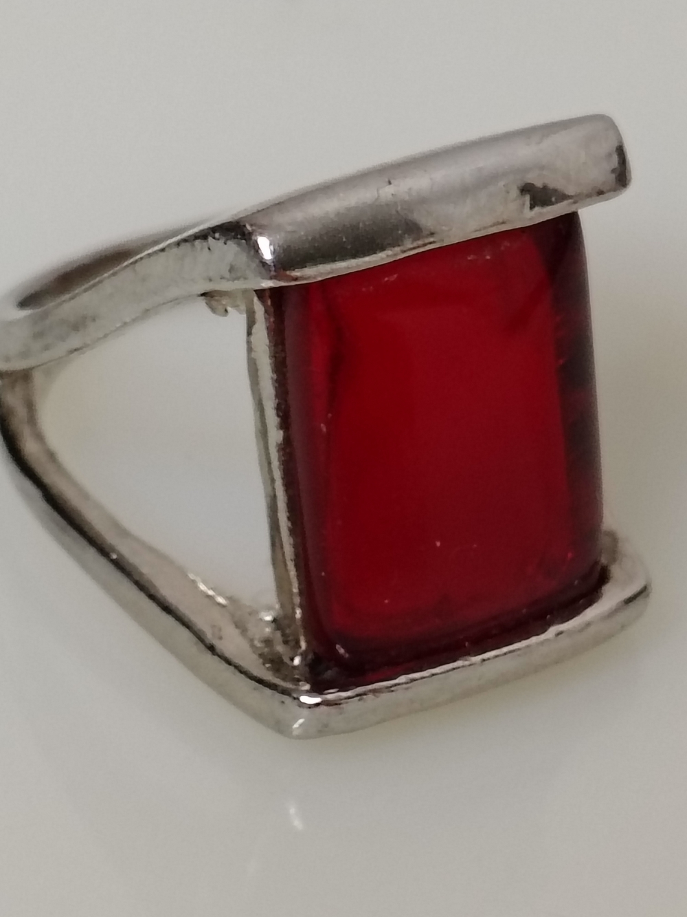 Silver Statement Ring with Red Rectangular Gem